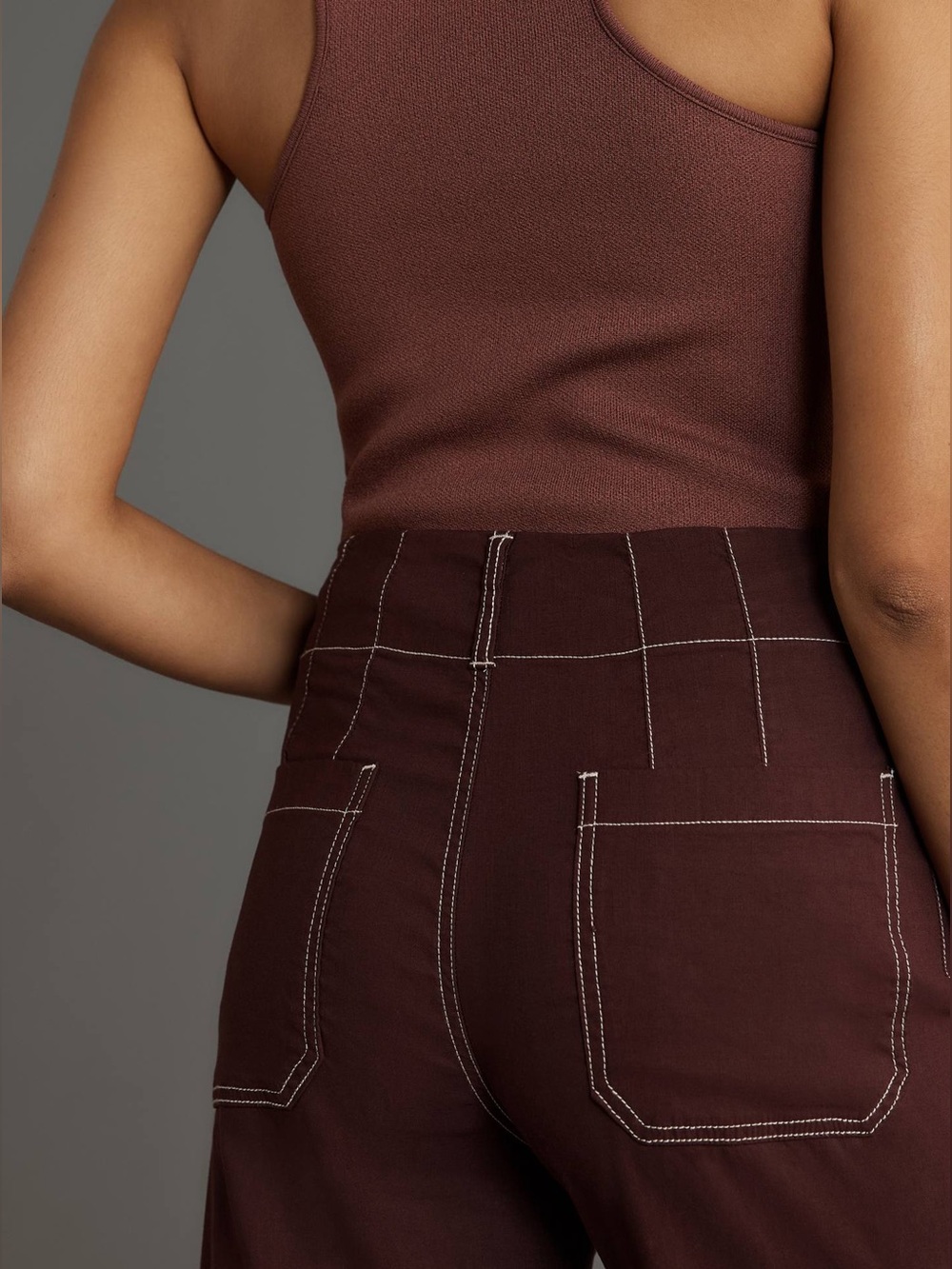 Anthropologie Maeve The Colette Crop Wide Leg Pant 28 Burgundy Wine Minimalist - Picture 3 of 12